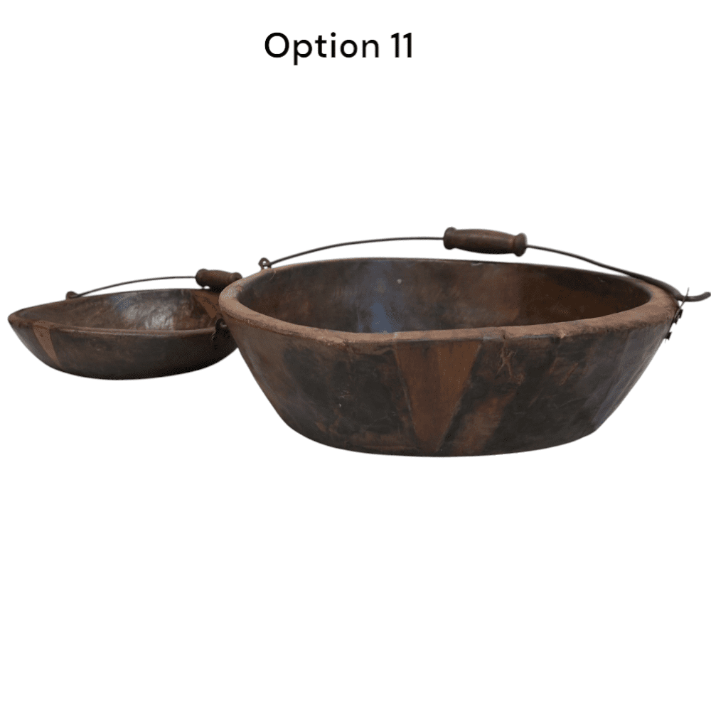 Vintage Wooden Bowls with a Handle Set of 2 image 1