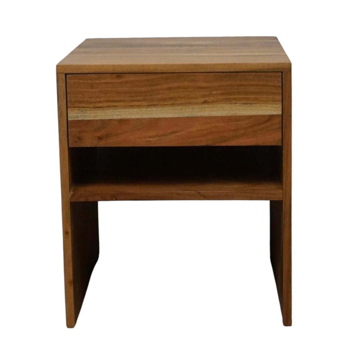 Natural Wood Side Table with 1 Drawer image 2