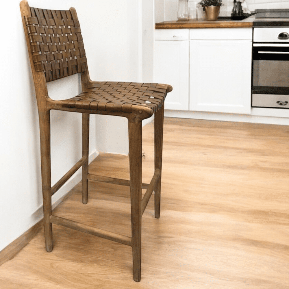 High Top Chairs Hand-crafted Solid Wood and Leather image 0