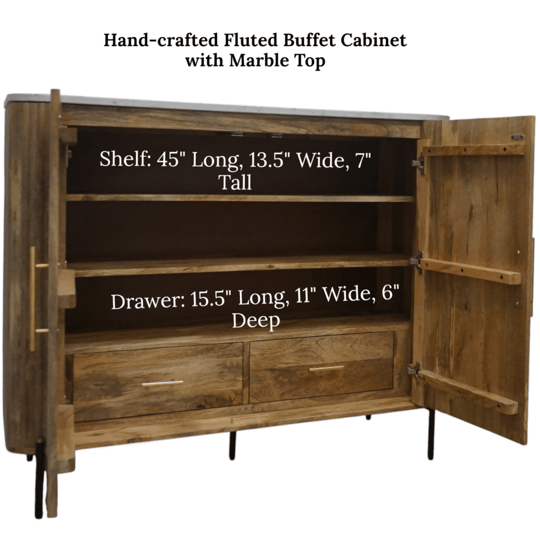 Natural Fluted Mango Wood Sideboard with a Marble Top image 10