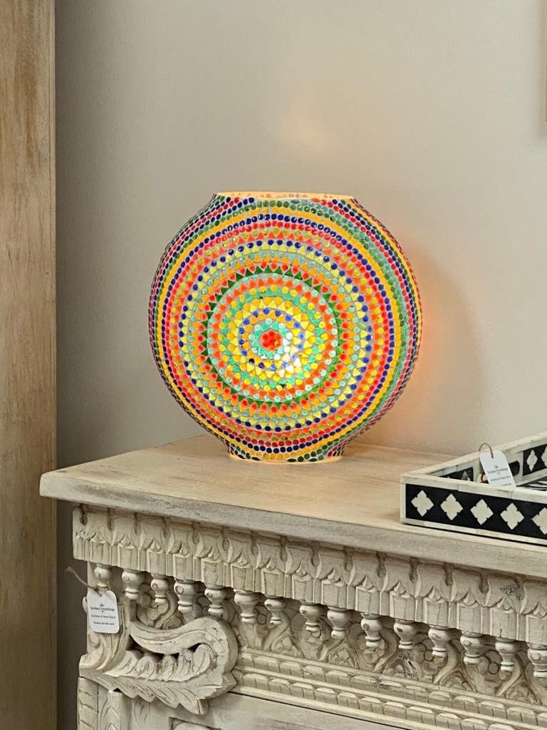 Multicolor Round Mosaic Glass Lamp Limited Stock! image 4