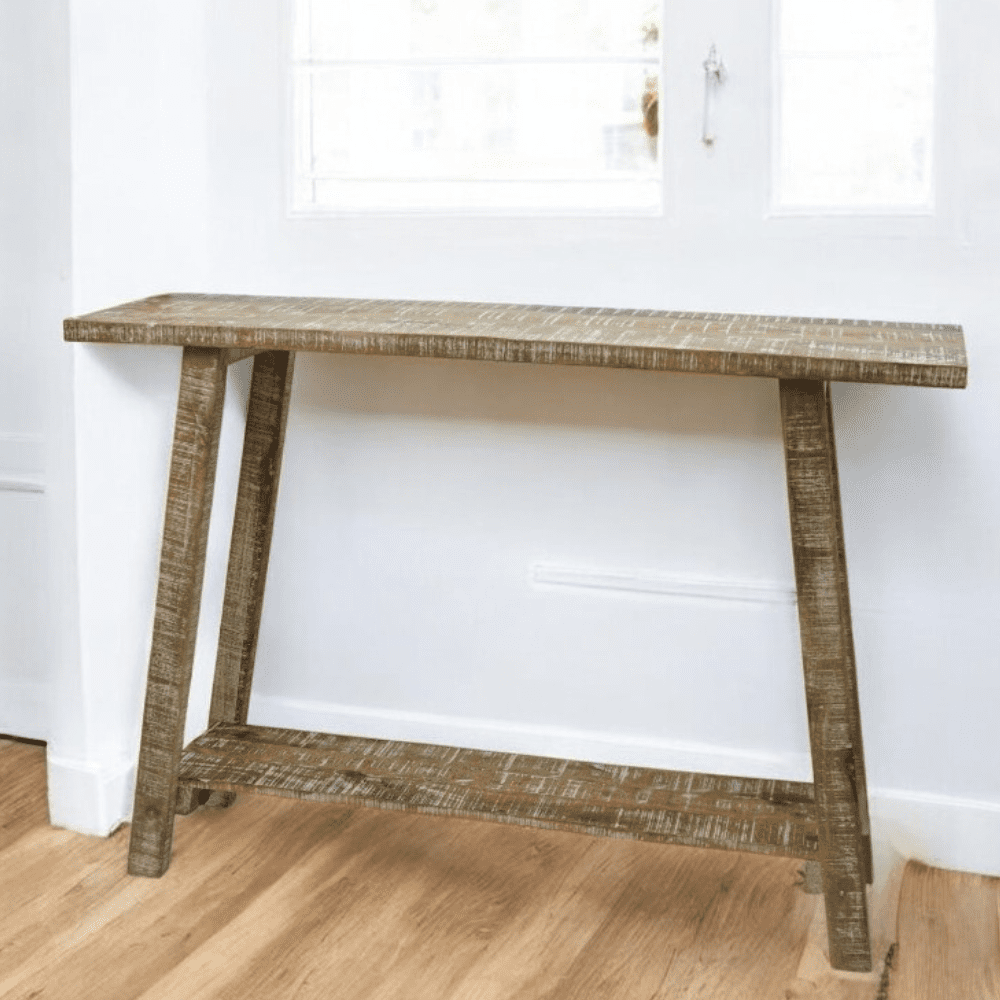 Rustic Natural Mango Wood Console Table with White Highlights image 0