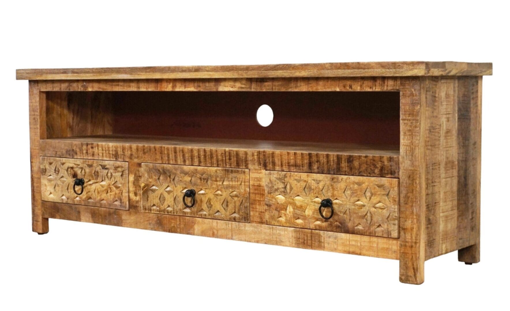 Natural Wood TV Stand with 3 Drawers Hand-crafted image 2