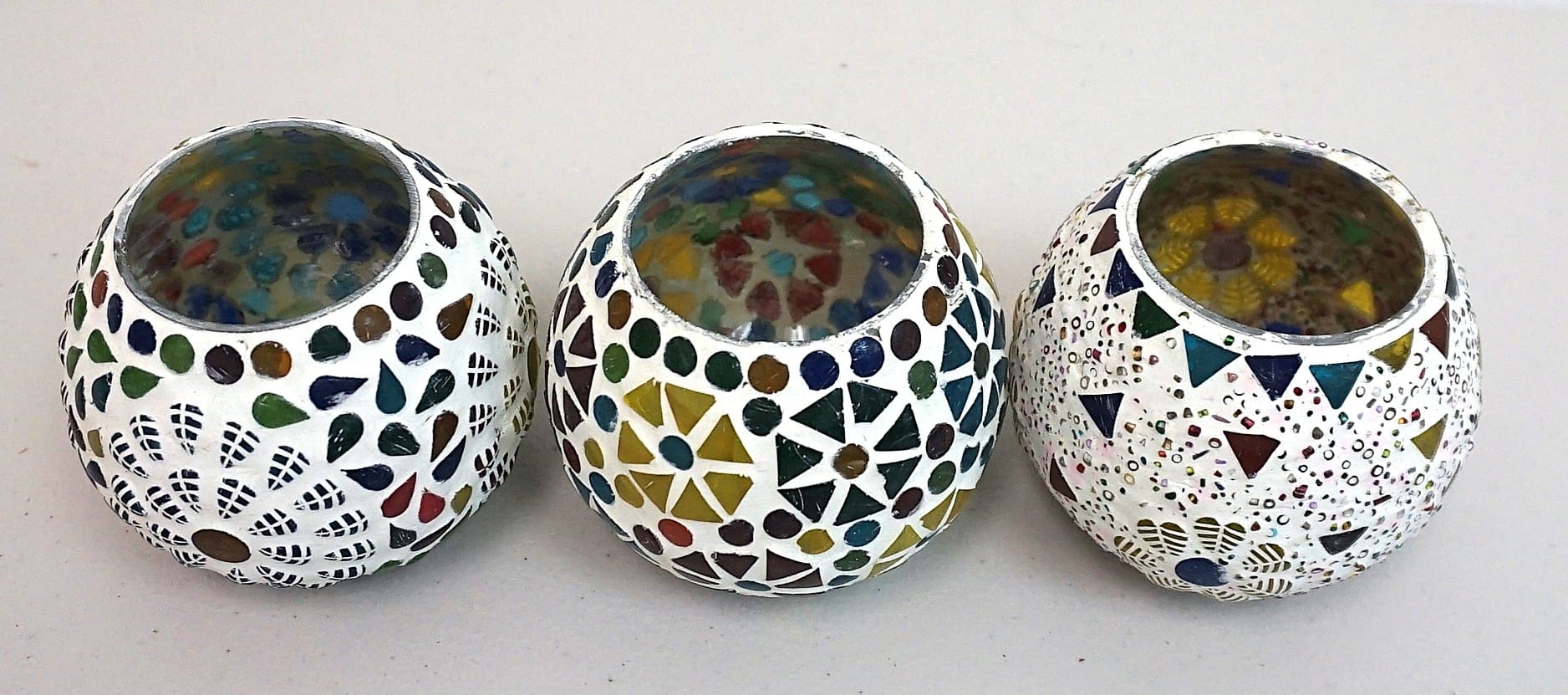 3.5 Inch Multicolor Round Mosaic Glass Candle Holder Set of 3 image 3