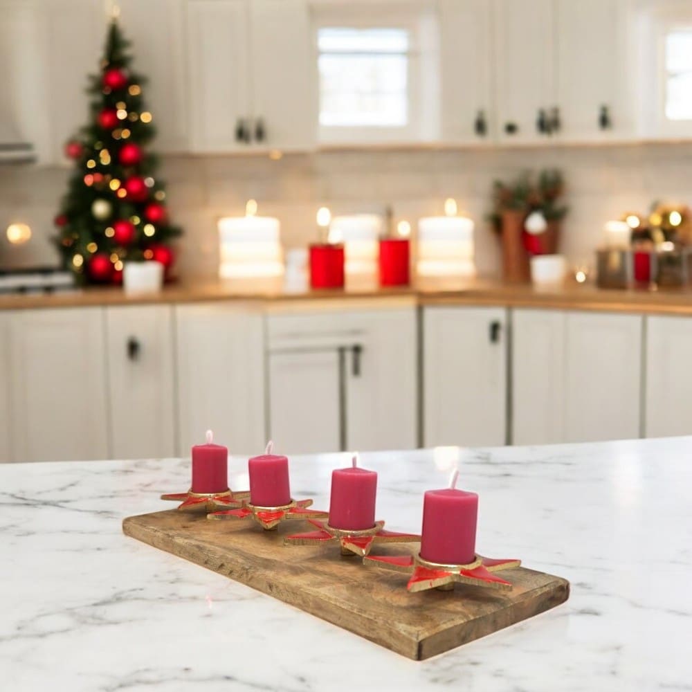 Four Star Tea Light Holder with Solid Wood Base image 6