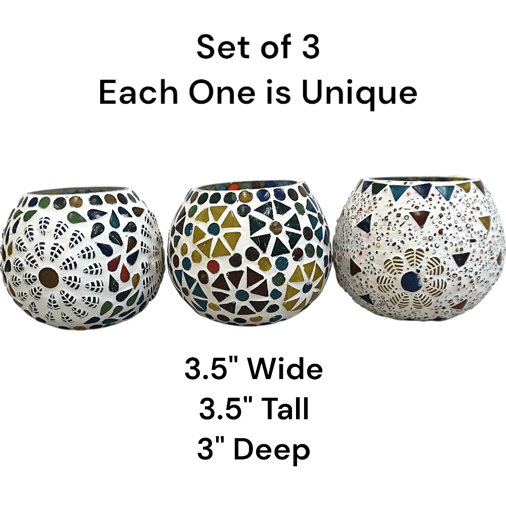 3.5 Inch Multicolor Round Mosaic Glass Candle Holder Set of 3 image 1