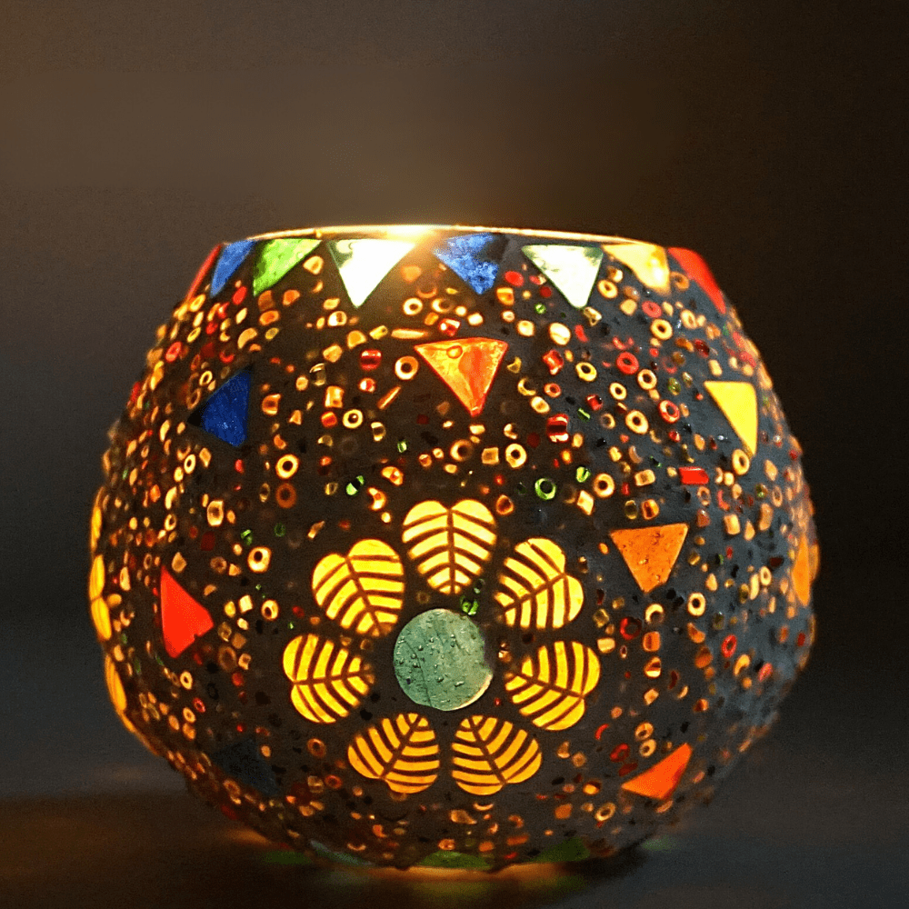 3.5 Inch Multicolor Round Mosaic Glass Candle Holder Set of 3 image 4