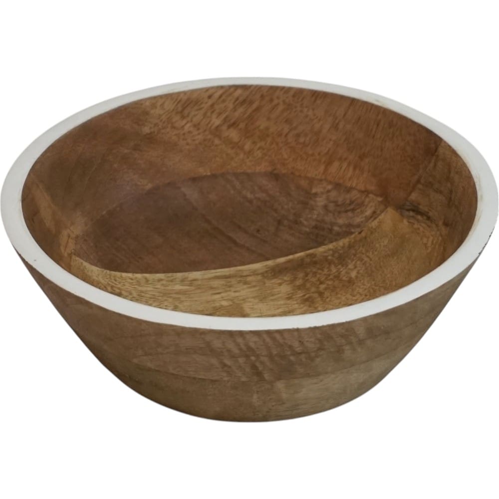 Natural Wood Bowl with White Enamel Rim image 3