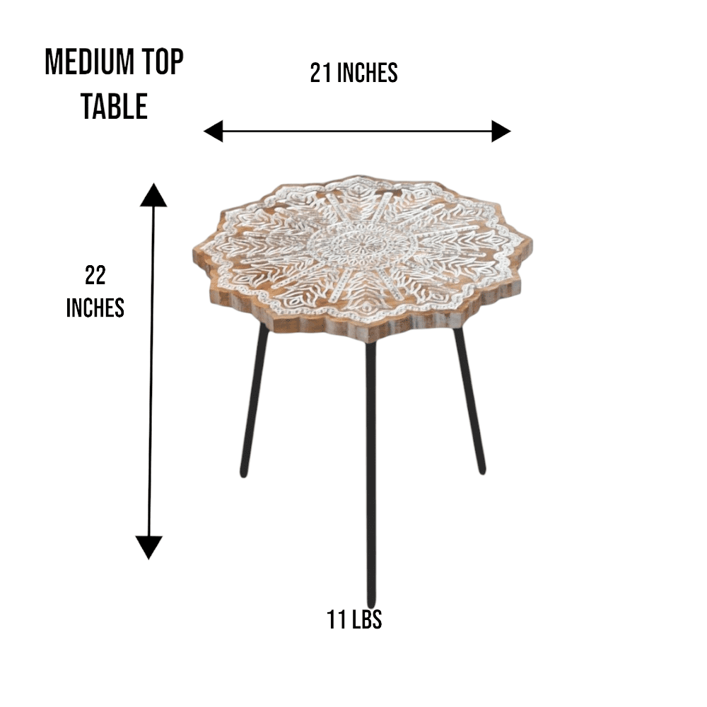 Unique Mango Wood Mandala Accent Table 3 Sizes - Medium Top image