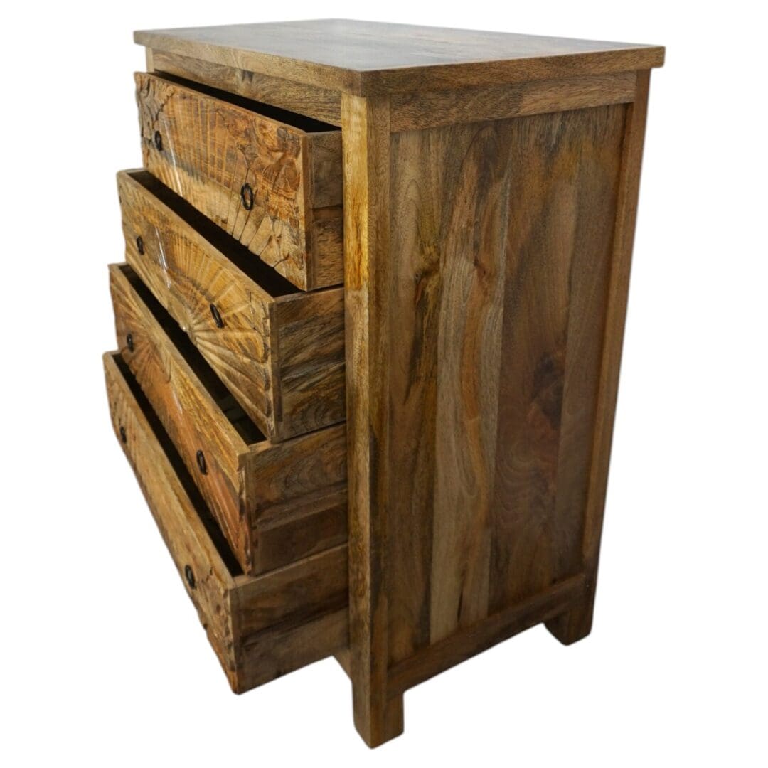 Hand-Carved Four Drawer Natural Wood Dresser image 7