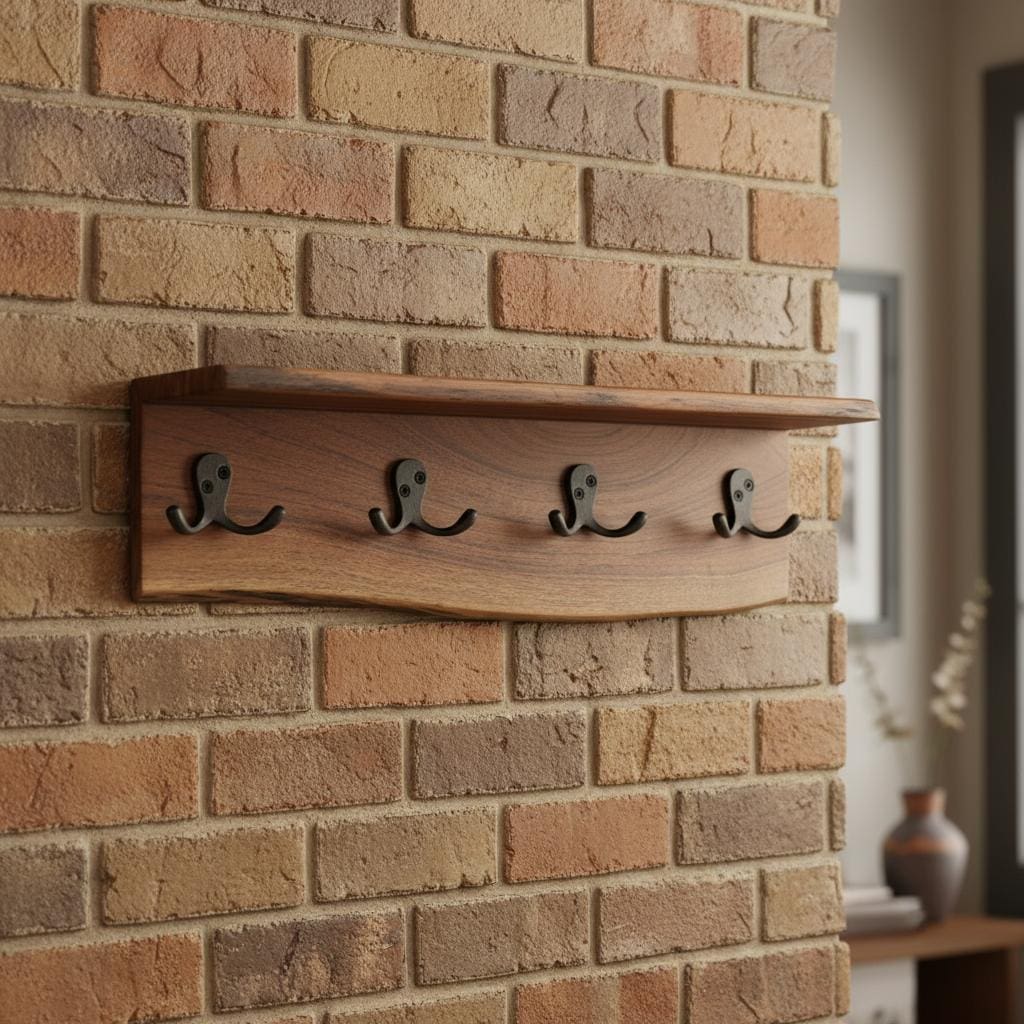Live Edge Coat Rack with Ledge and 4 Double Hooks image 0