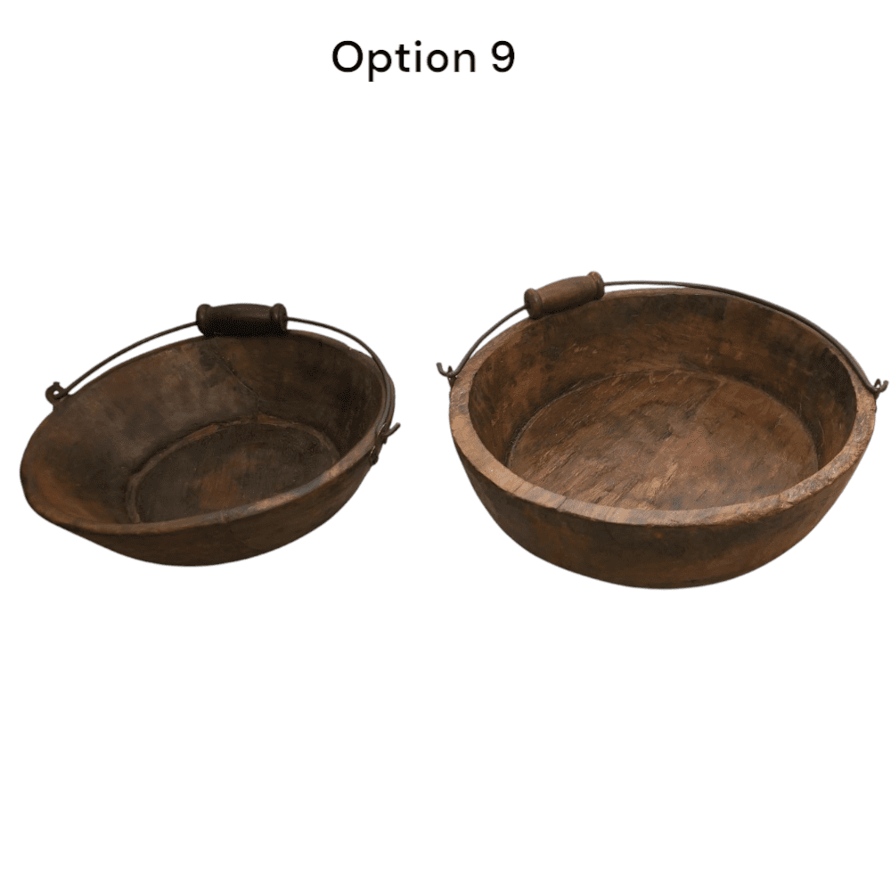 Vintage Wooden Bowls with a Handle Set of 2 image 4