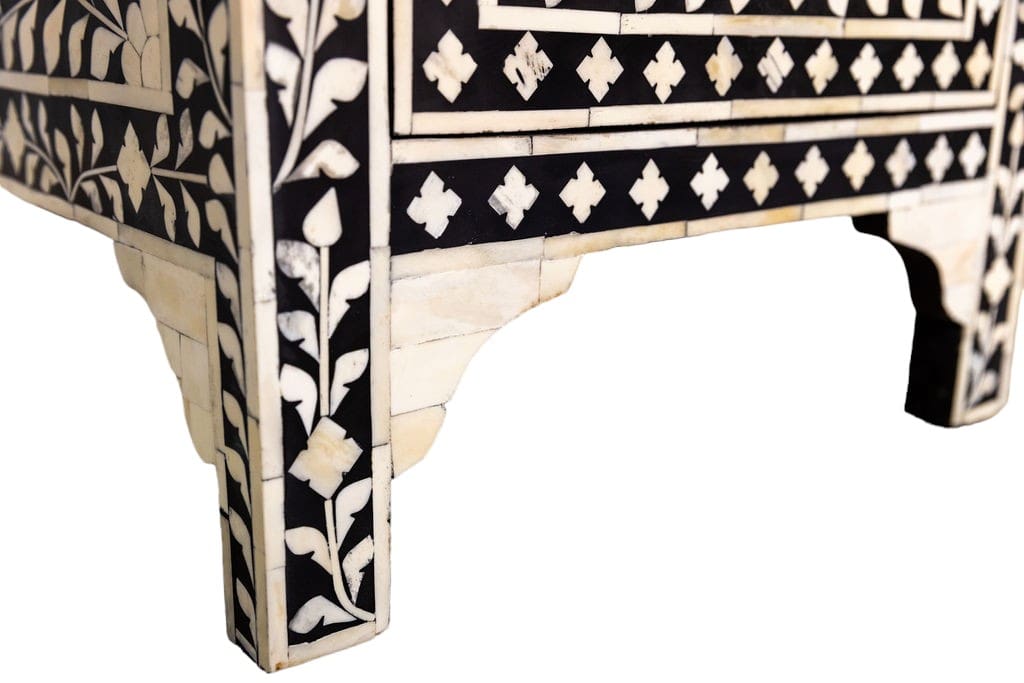 Black and White Floral Bone Inlay Nightstand image 9
