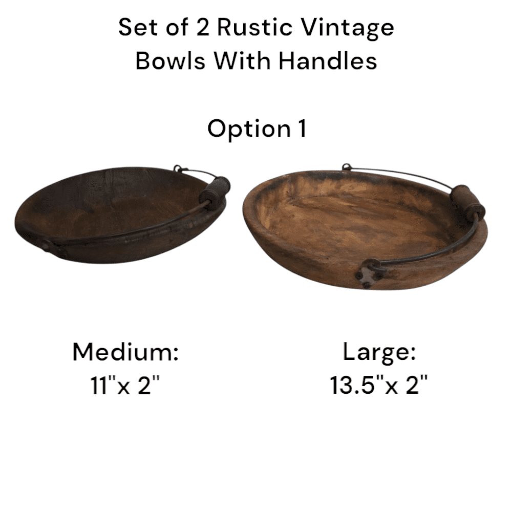 Vintage Wooden Bowls with a Handle Set of 2 image 1