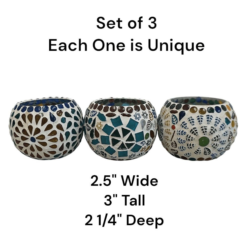 2.5 Inch Multicolor Round Mosaic Glass Candle Holder Set of 3 image 1