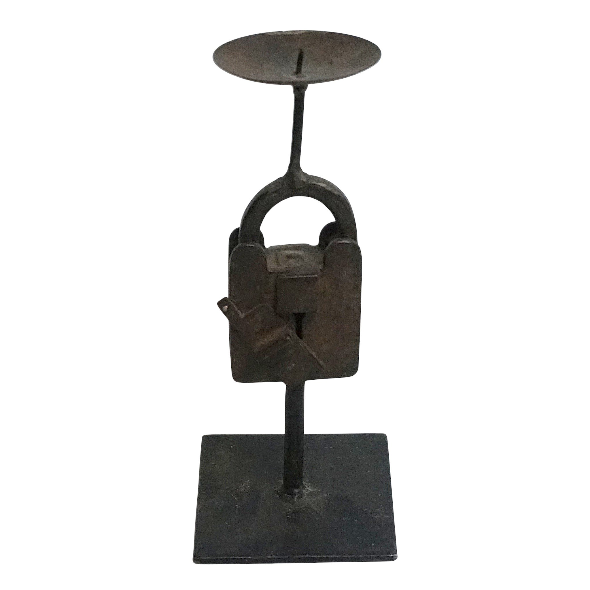 Reclaimed Vintage Lock Candlesticks | Rustic Metal Stand & Aged Patina