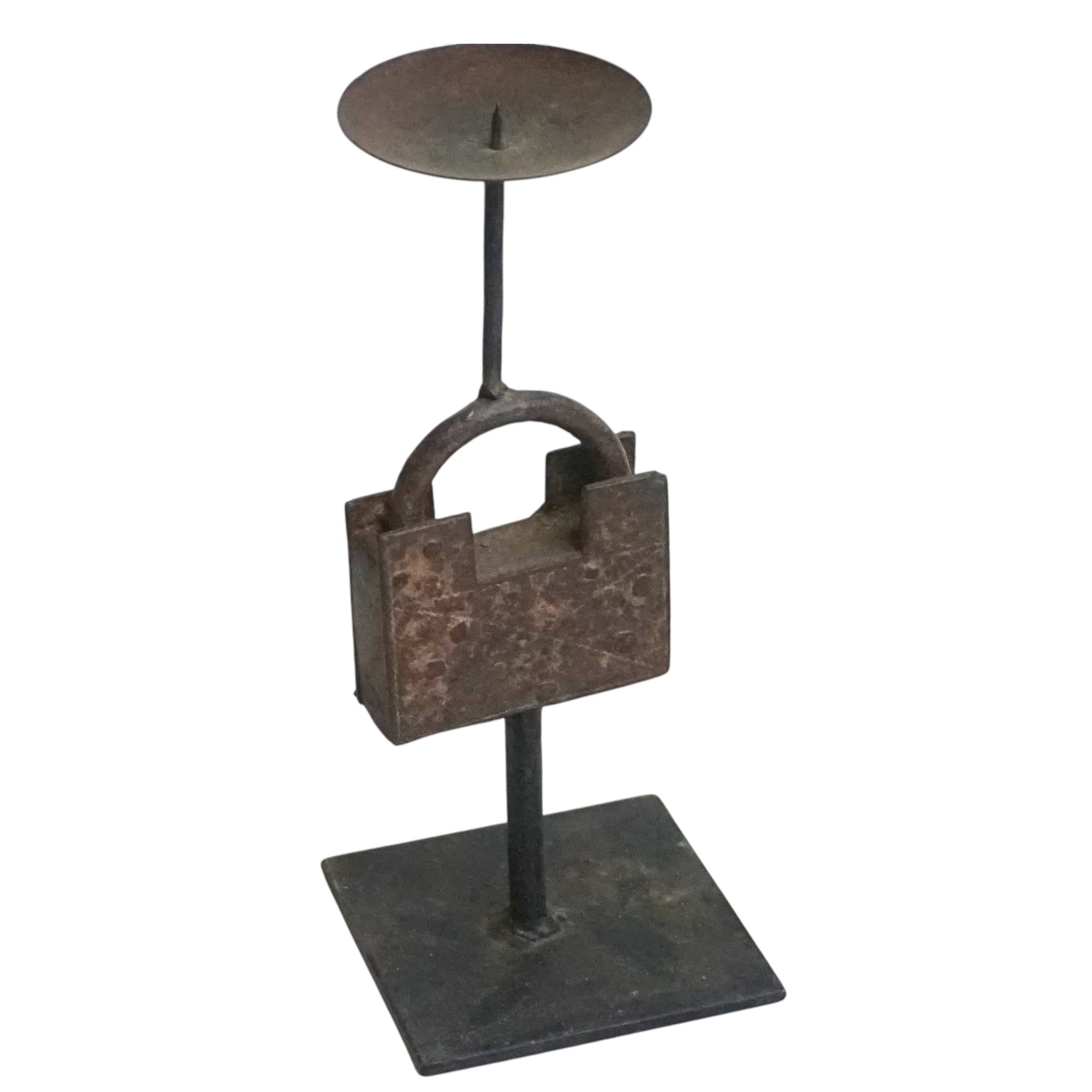Reclaimed Vintage Lock Candlesticks | Rustic Metal Stand & Aged Patina