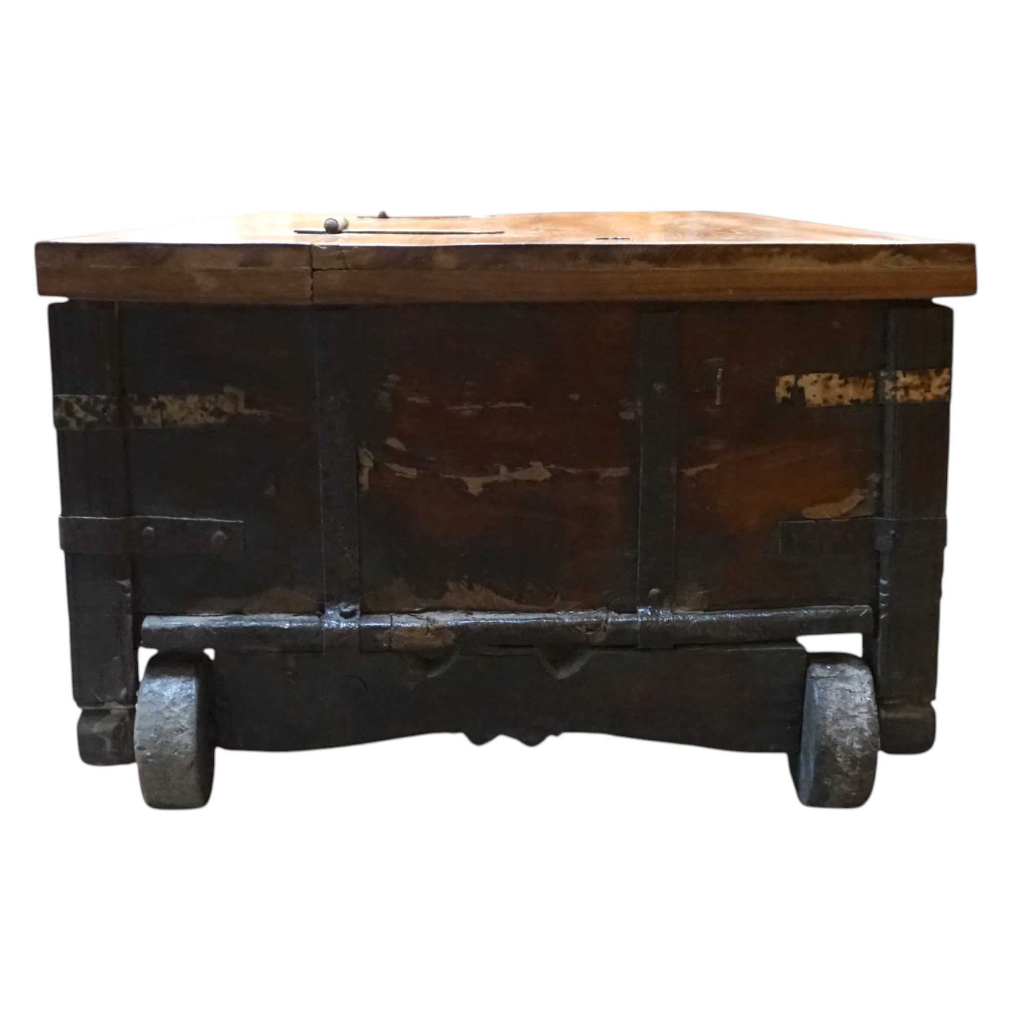 Handcrafted Large Reclaimed Wood Trunk Coffee Table | Storage & Wooden Wheels