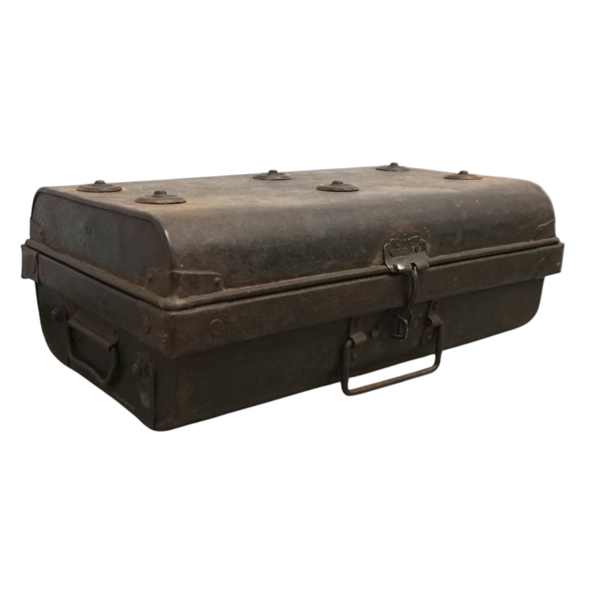 Vintage Brown Metal Travel Case | Early 20th Century Indian Railway Trunk