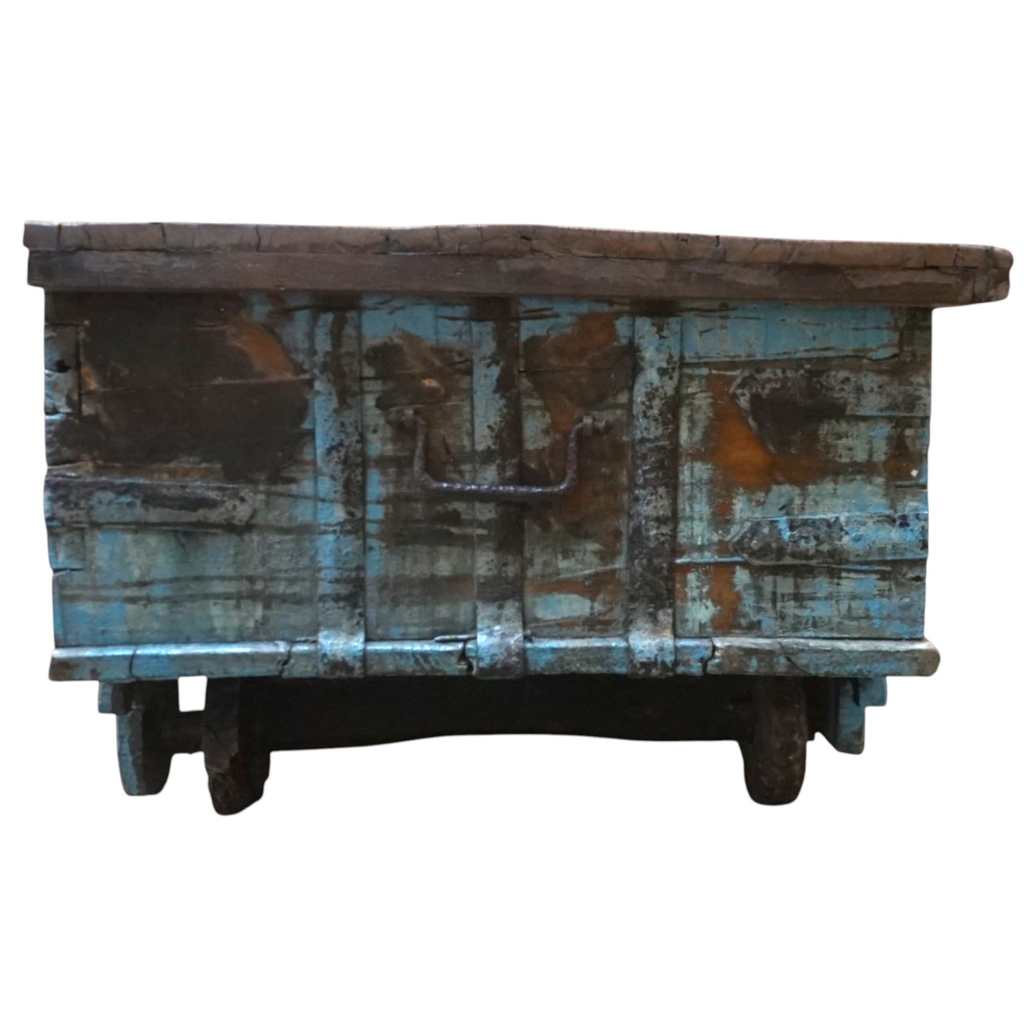 Handcrafted Large Reclaimed Wood Trunk Coffee Table | Storage & Wooden Wheels