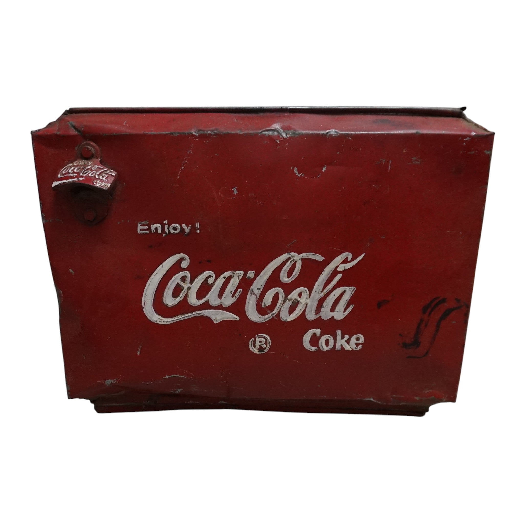 Vintage Coca-Cola Metal Cooler | Original Bottle Opener & Distressed Patina