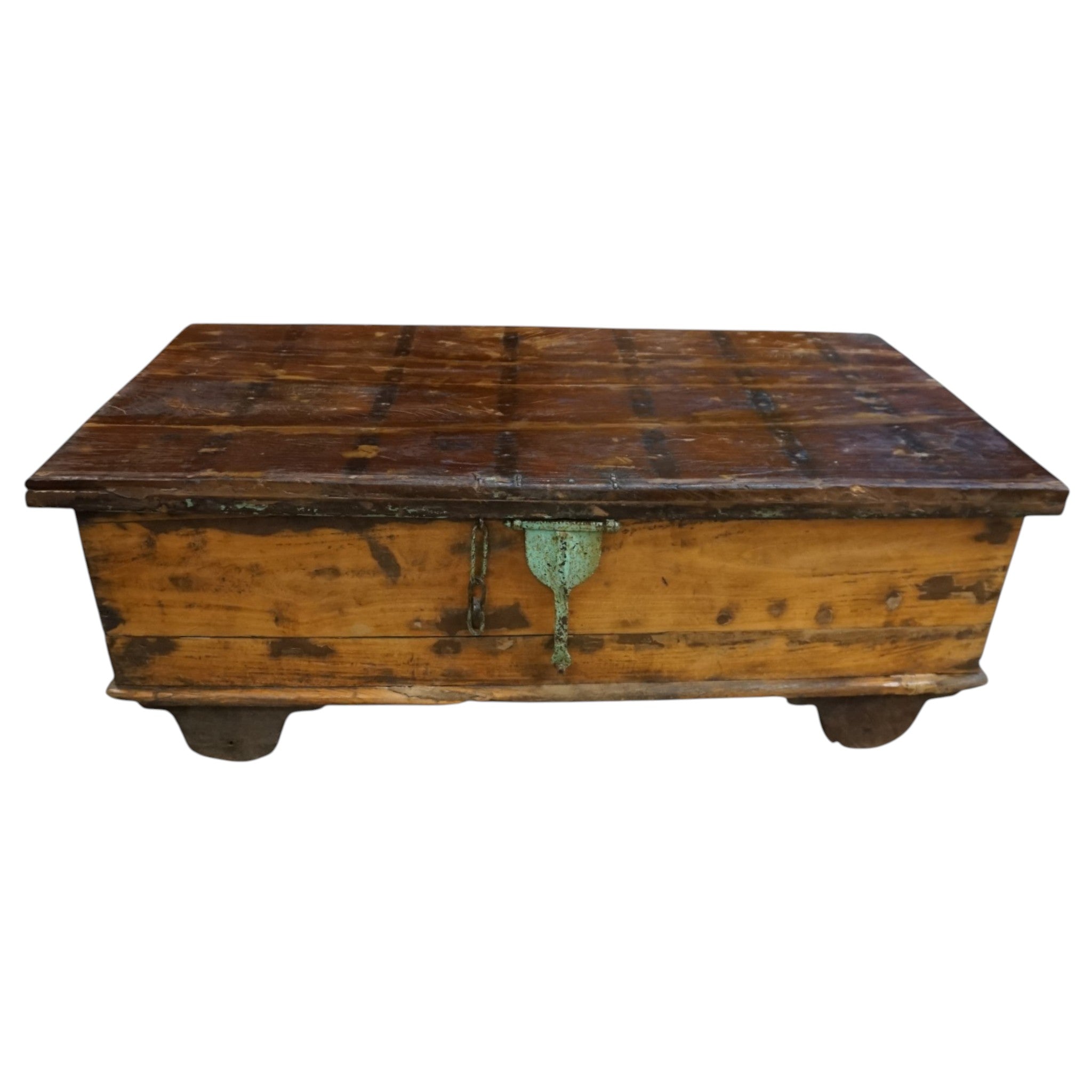 Handcrafted Large Reclaimed Wood Trunk Coffee Table | Storage & Wooden Wheels
