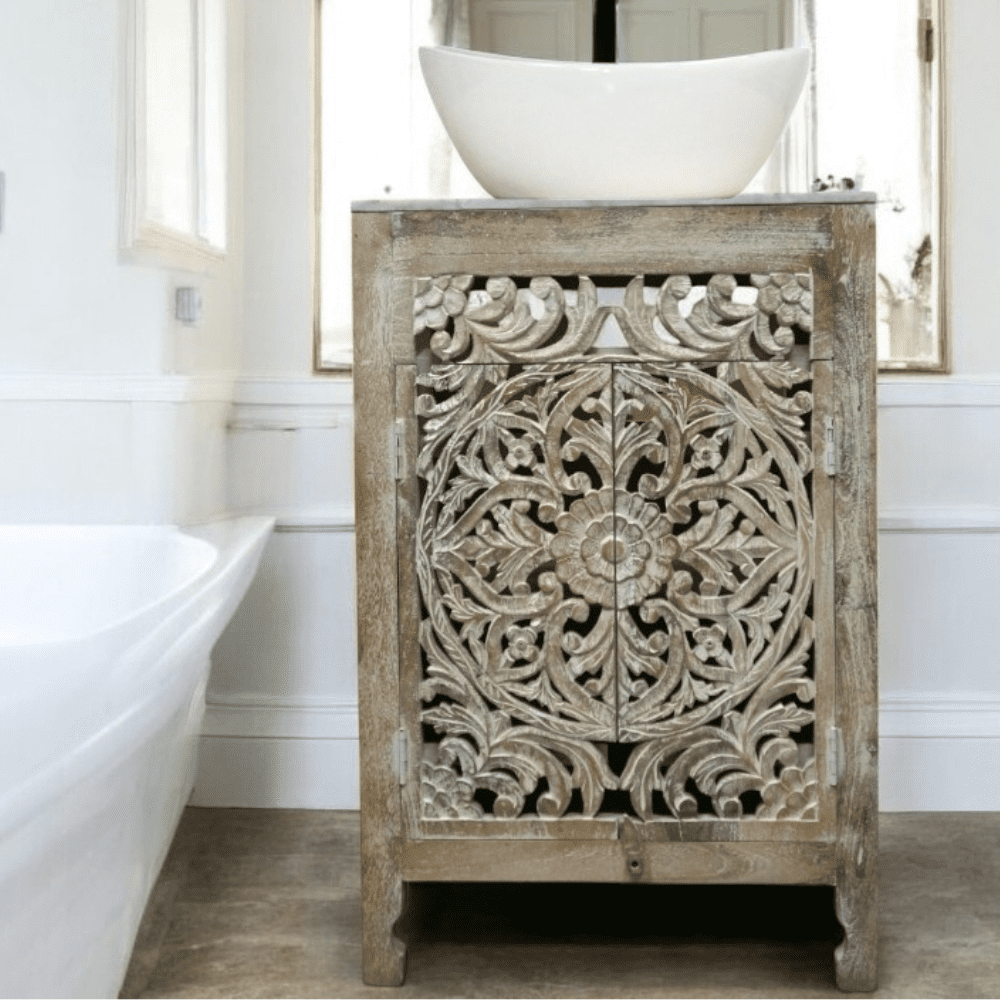 Stunning Natural Wood 24" Vanity Hand-carved image 0