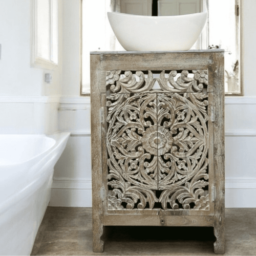 Stunning Natural Wood 24" Vanity Hand-carved image 0