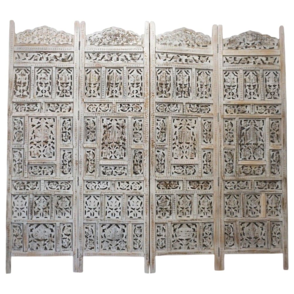 Hand-Crafted Whitewashed Wood Screen Room Divider image 4