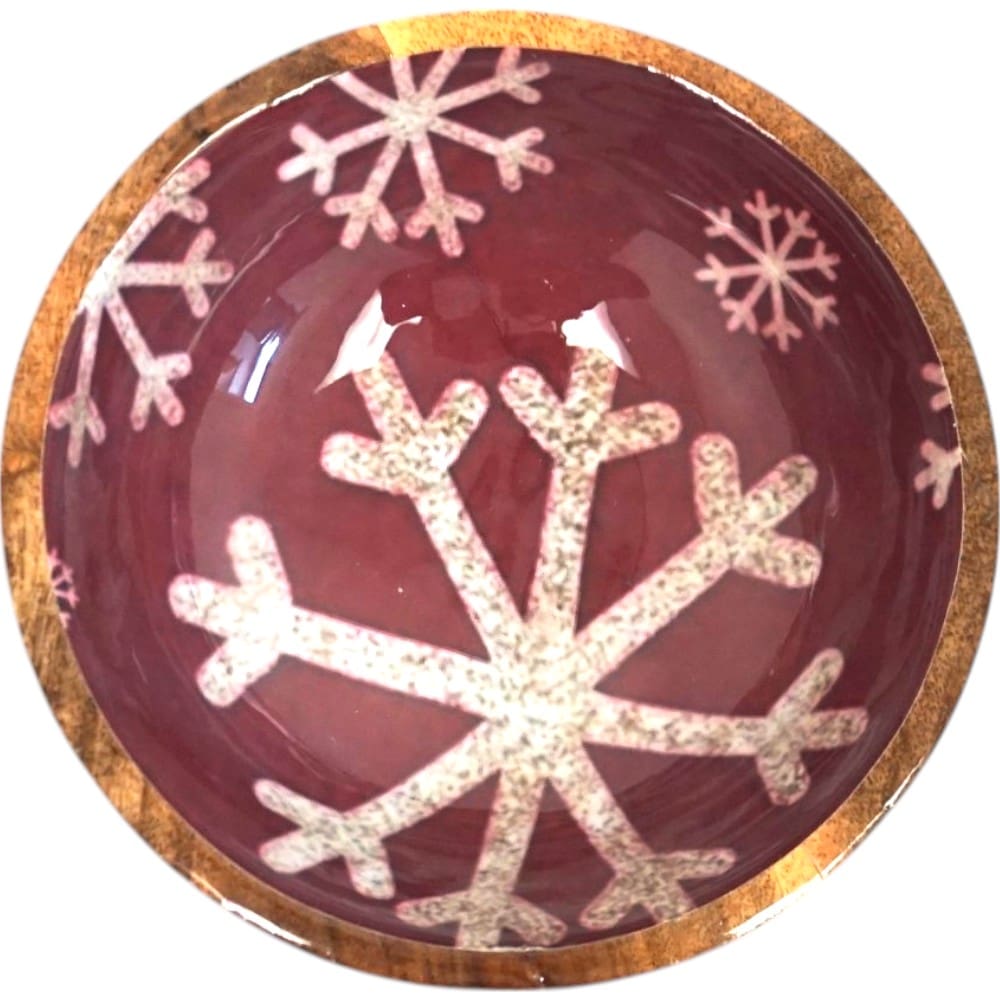 Set of 2 Winter Bowls in Natural Wood with Red and White Enamel image 4