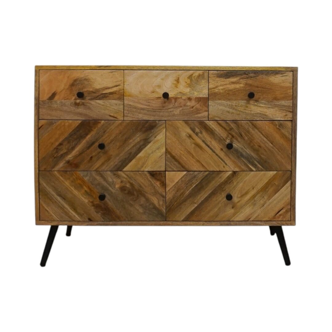 mango wood dresser Handmade Mango Wood 7-Drawer Dresser with Metal Legs