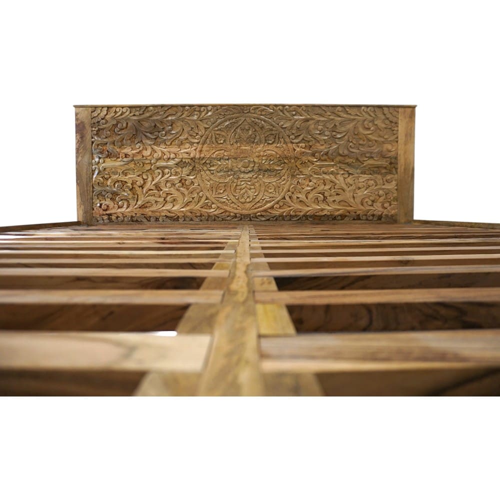 Hand-Carved Queen Bedframe Natural Floral image 8
