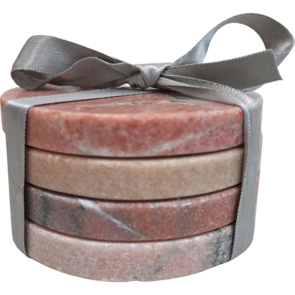 Set of 4 Round Pink Marble Drink Coasters image 1