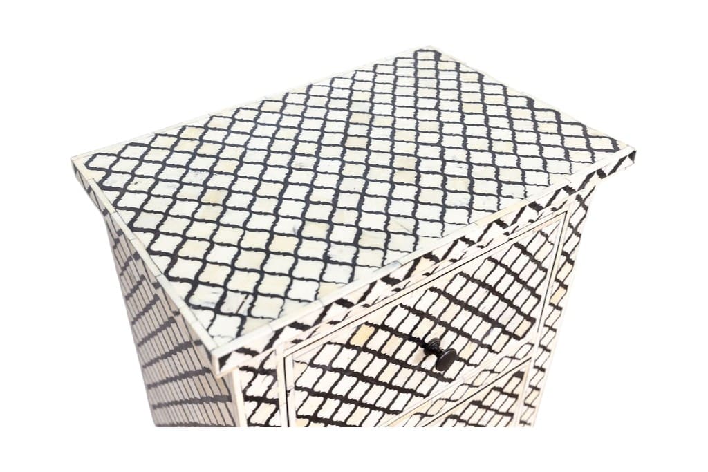 Black and White Nightstand Hand-Crafted Bone Inlay image 5