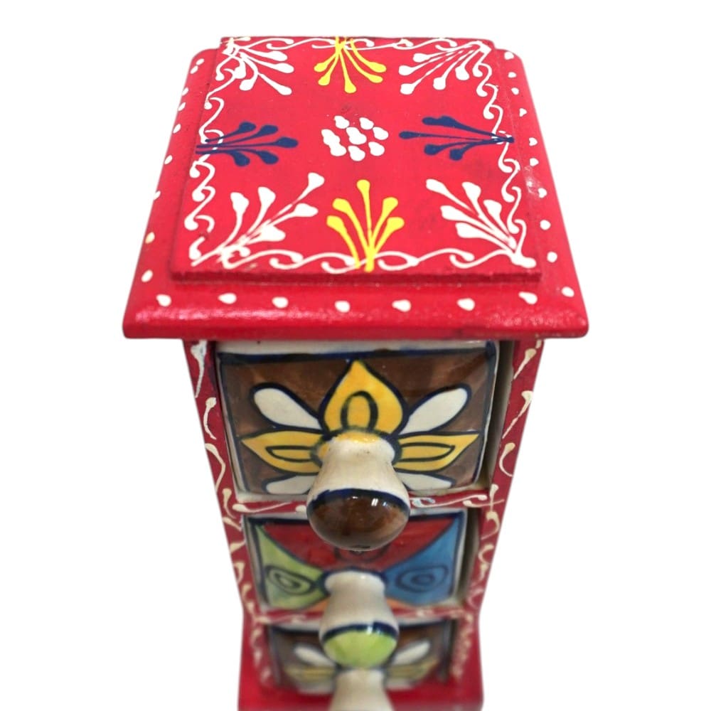 Hand-Painted Three Drawer Organizer Multicolor Ceramic image 5