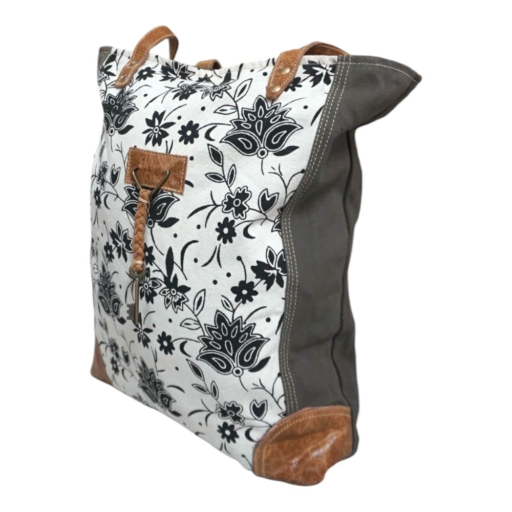 Cotton Canvas Sage Green and Floral Tote Bag image 3