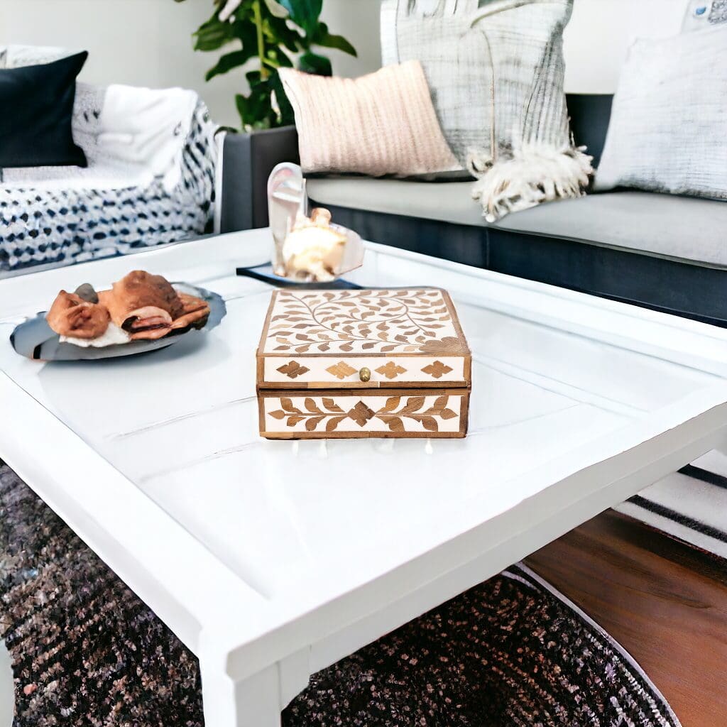 Teak Inlay Square Box Beautiful Accent Box image 0