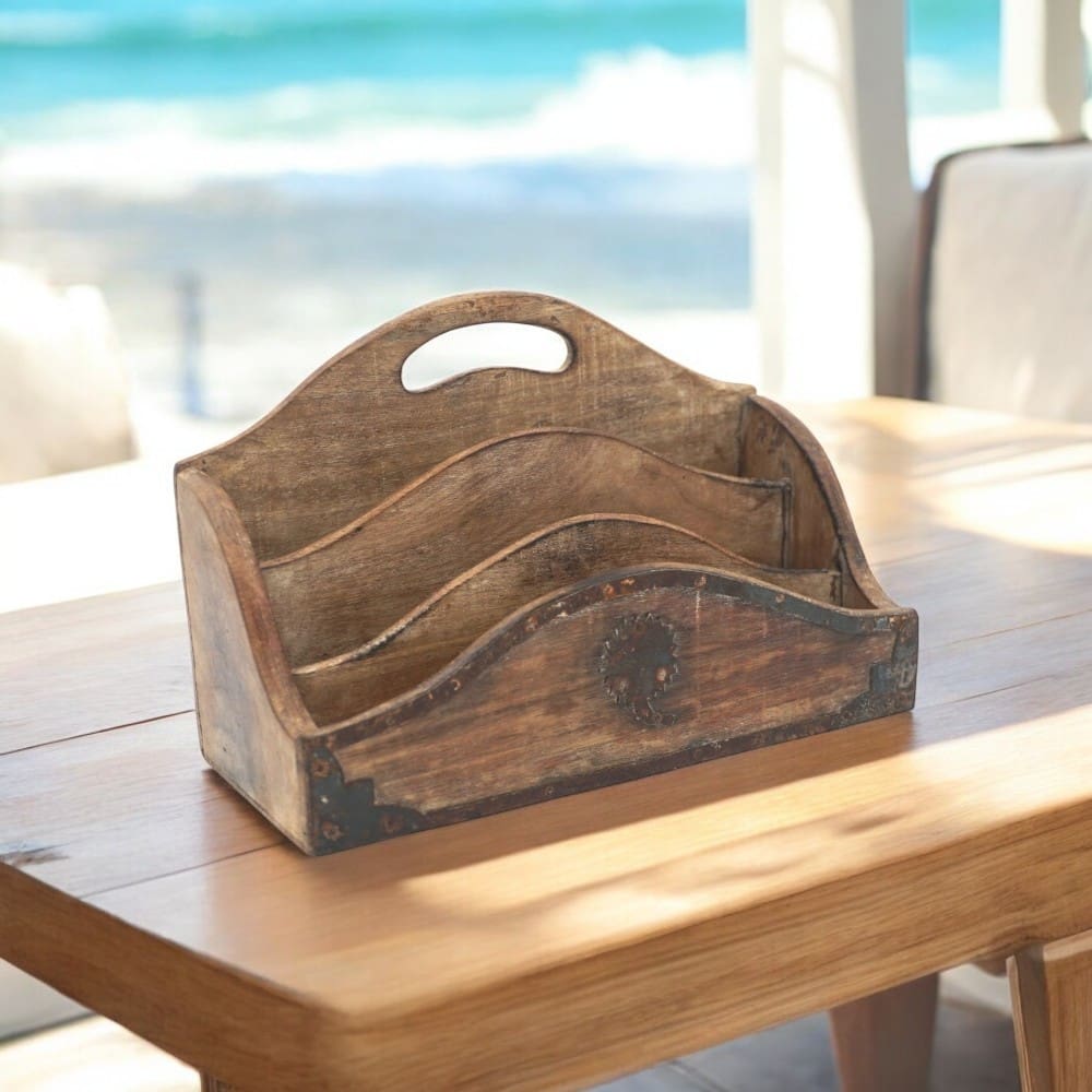 Vintage Wood Desk Tidy Letter Organizer image 1