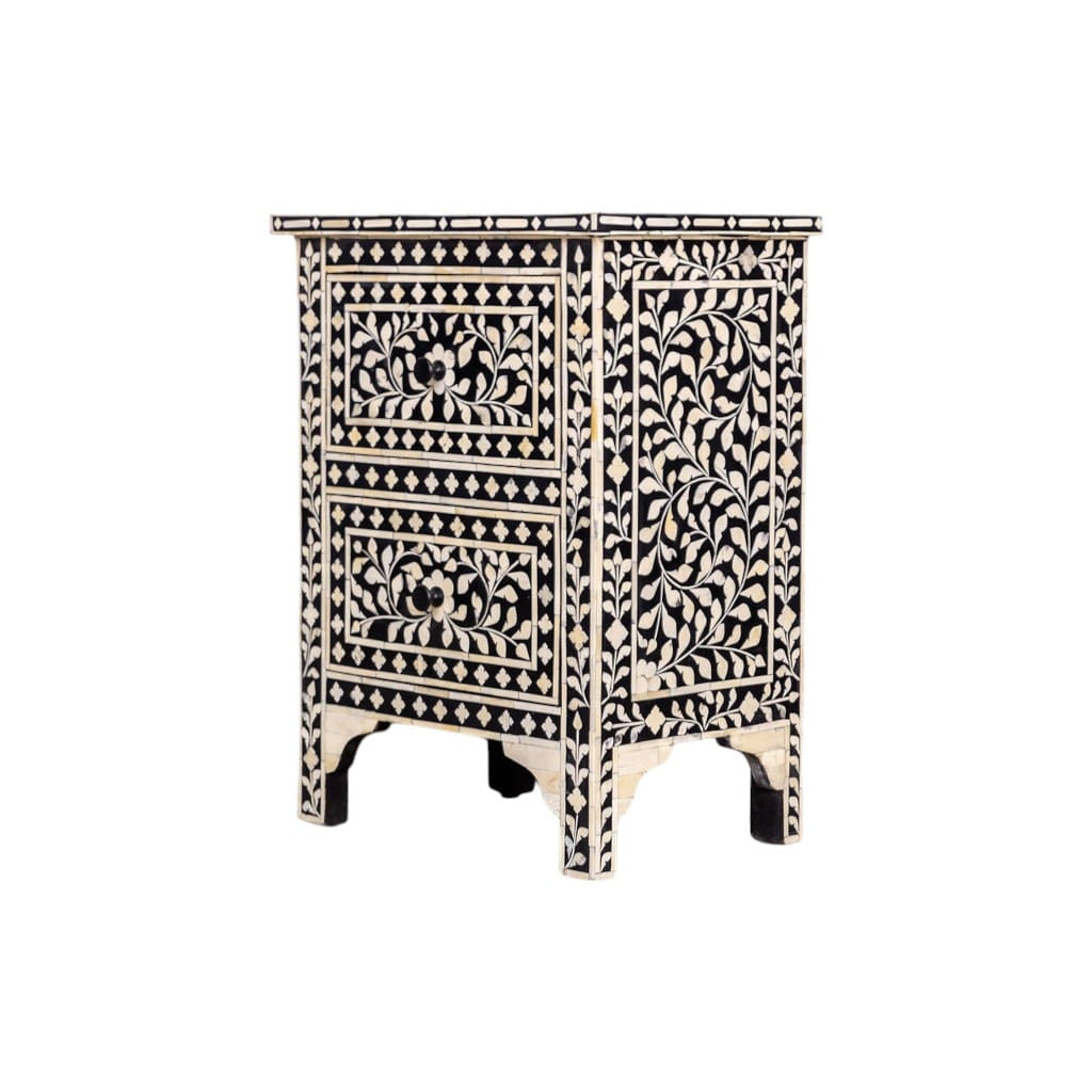 Black and White Floral Bone Inlay Nightstand image 4