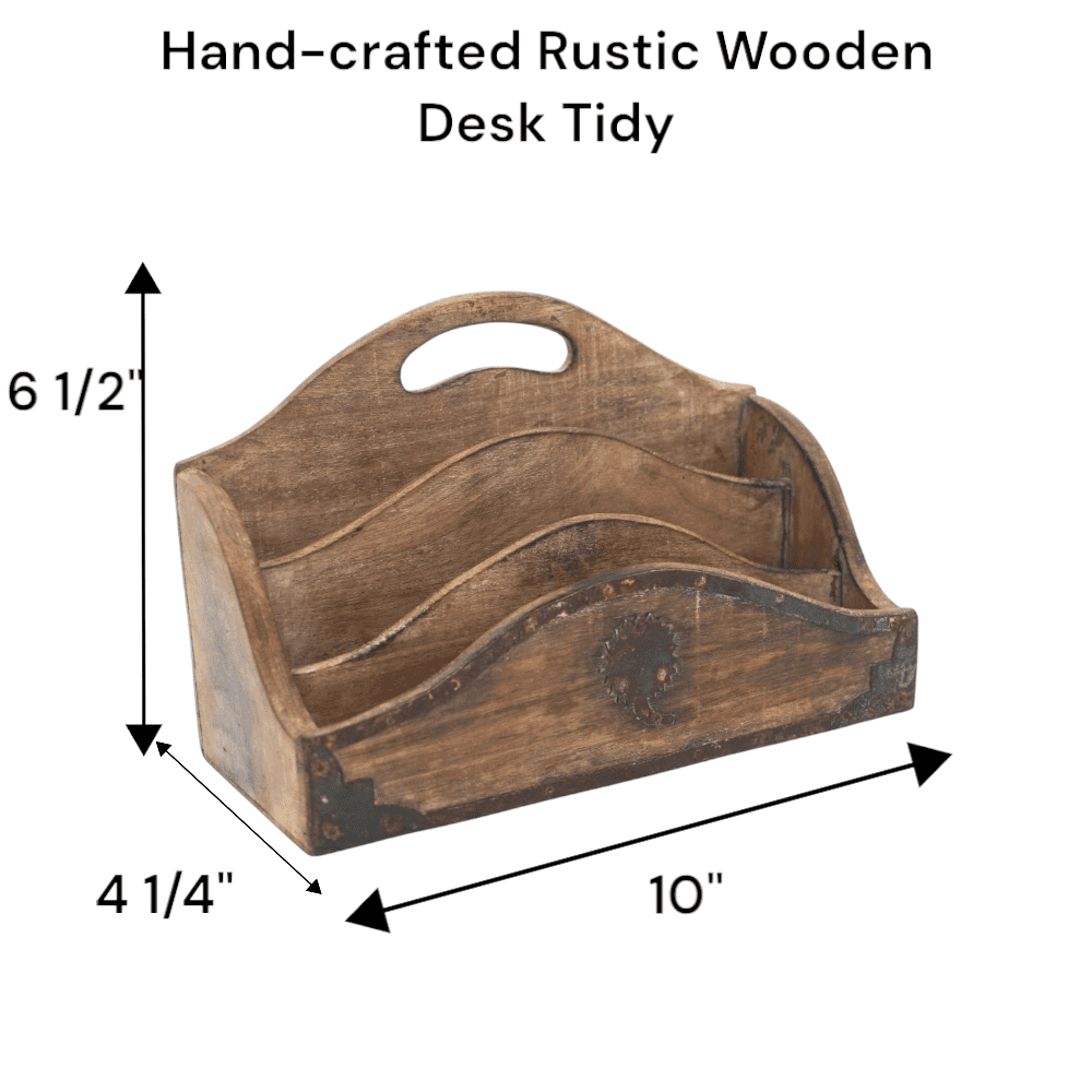 Vintage Wood Desk Tidy Letter Organizer image 10