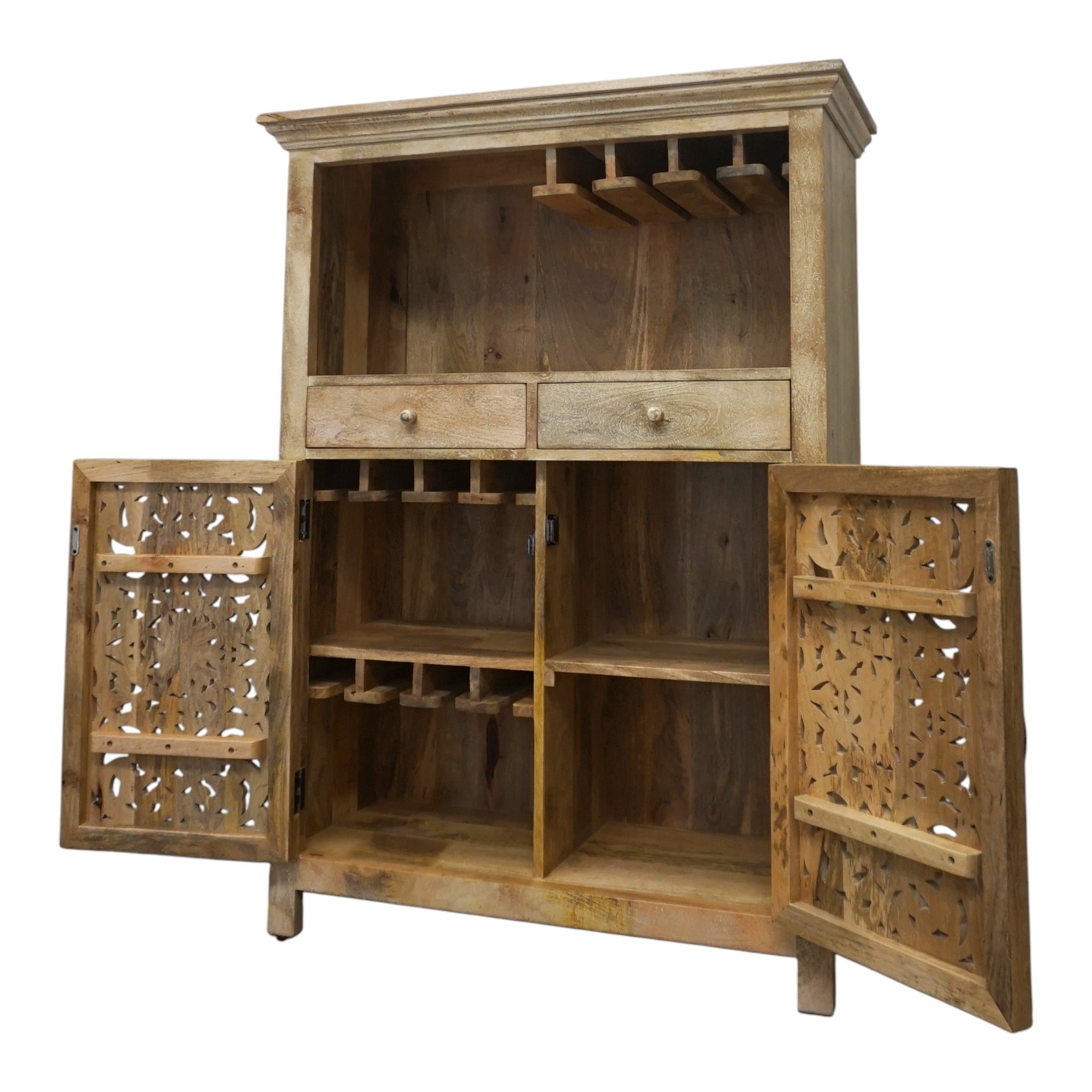 Hand-carved Mango Wood Bar Cabinet