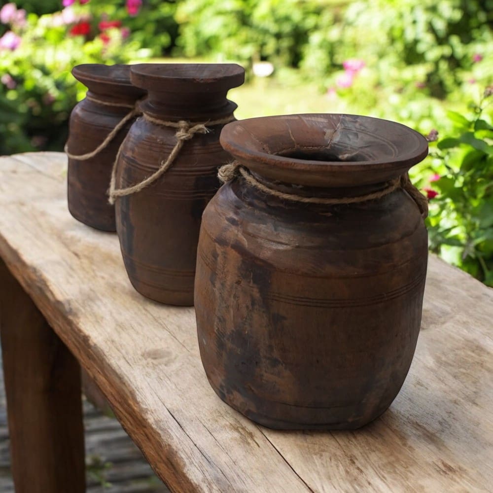 Vintage Acacia Wood Vase Rustic Decor image 0