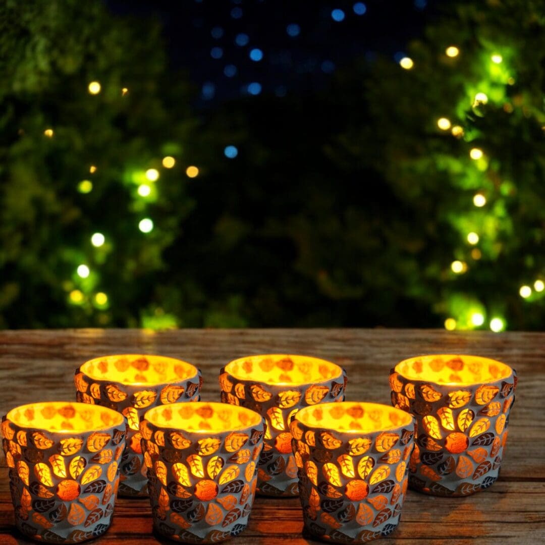 Multicolor Round Mosaic Glass Tea Light Holder Set of 6 image 0