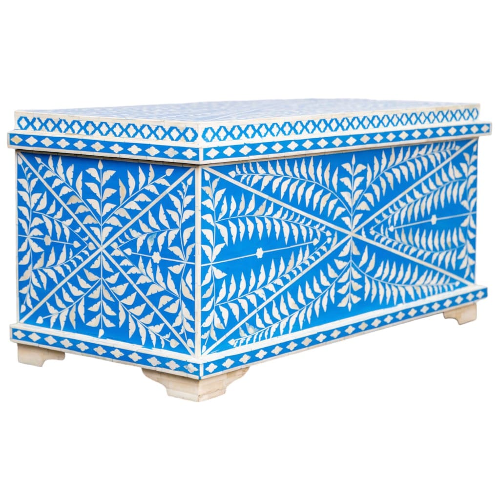 Blue and White Bone Inlay Ottoman 2 Sizes image 4