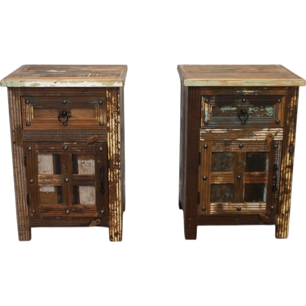 Pair of Rustic Reclaimed Wood Bedside Tables image 1