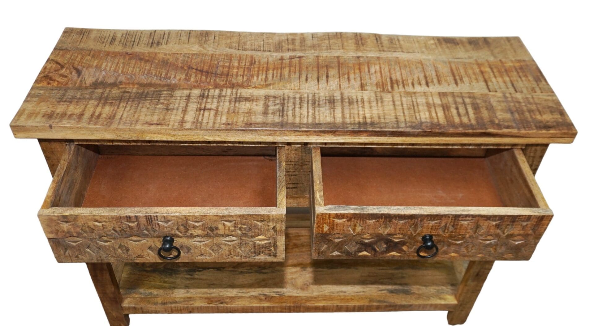 Natural Wood Console Table with 2 Drawers Hand-Crafted image 2
