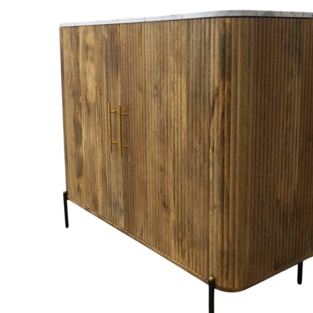 Natural Fluted Mango Wood Sideboard with a Marble Top image 5