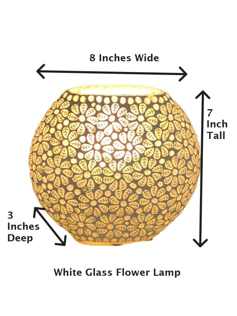 Adorable Round White Glass Lamp Flower Embossed image 4