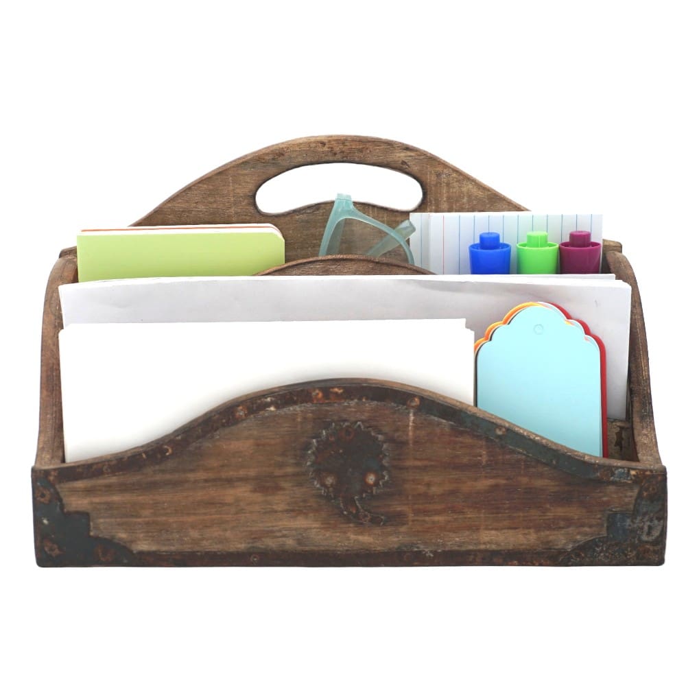 Vintage Wood Desk Tidy Letter Organizer image 3