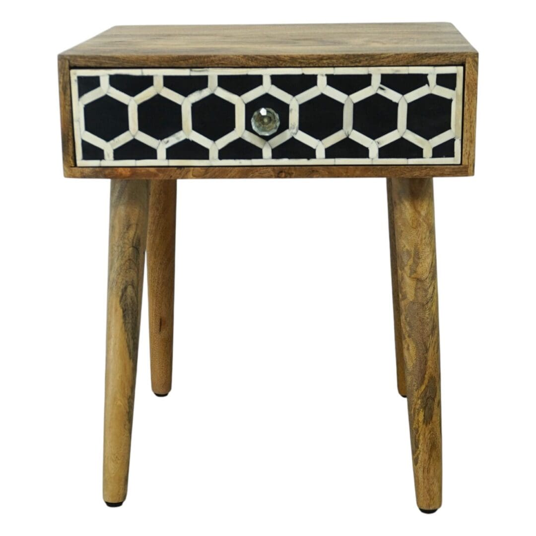 Hand Crafted Solid Wood Side Table with Bone Inlay Drawer image 2